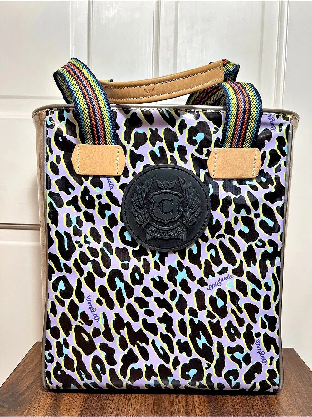 Consuela Dee Dee Chica Tote Bag Womens Multicolor Leopard Print Double Handle